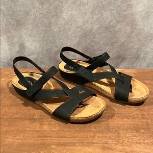 Sofft EuroSoft Vegan Leather Cork Black Strappy Sandals size 8.5